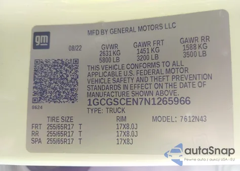 2022 Chevrolet Colorado 2Wd Short Box Lt z USA, uszkodzony, nr VIN 1GCGSCEN7N1265966